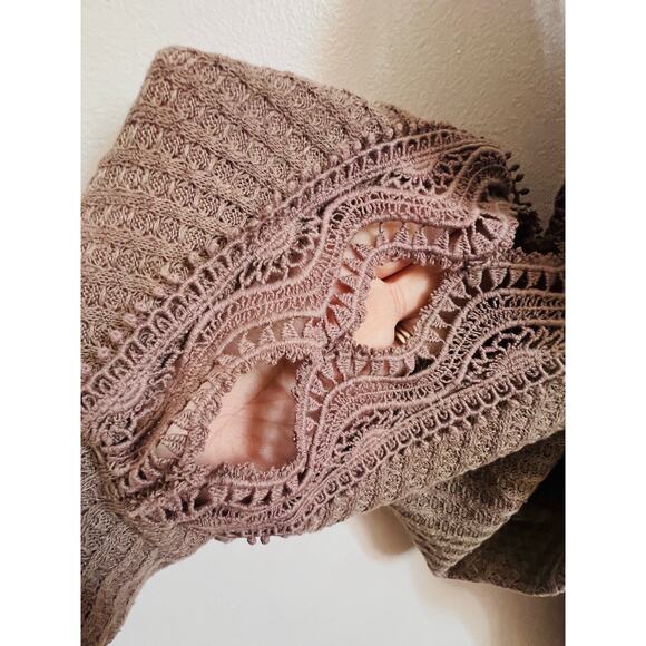 Mia Joy by Joyfolie Lace Trim Waffle Knit Top Small NWOT Boho Mauve Long Sleeve - Picture 4 of 8